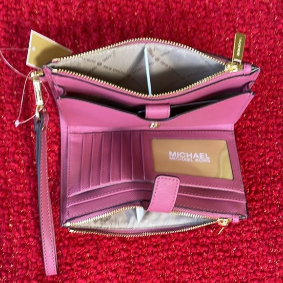 Michael Kors Jet Set Travel Large Double Zip Wristlet Wallet Rosewood Leather - Picture 4 of 15